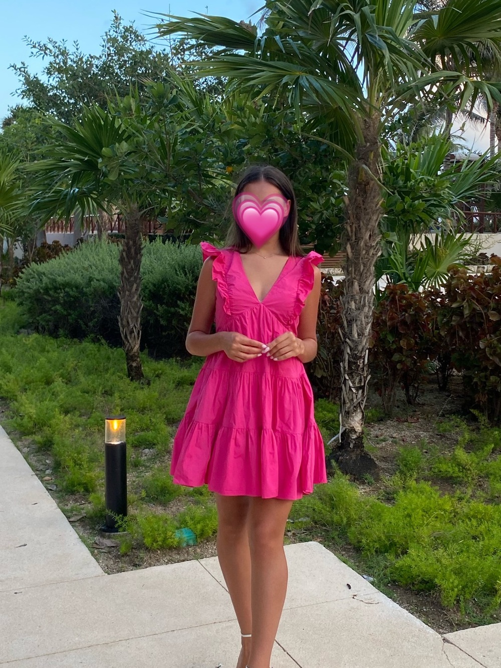 Aqua Hot Pink Ruffle V-Neck Tiered Mini Dress